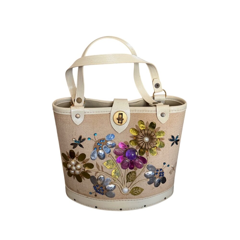 Vintage Floral Handbag With Top Lock Closure - Picture 1 of 8
